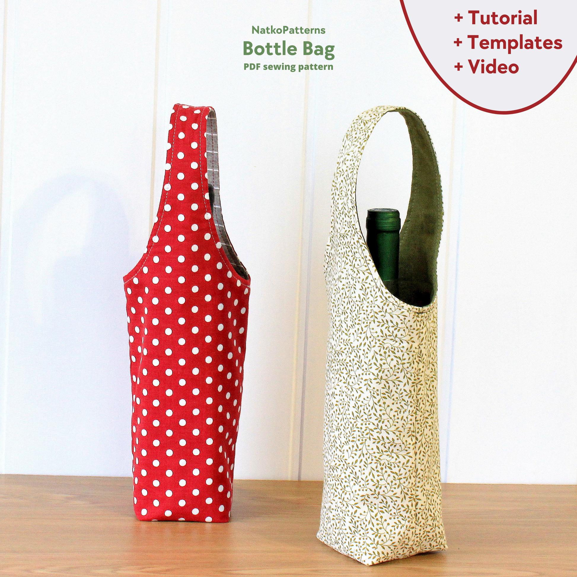 Bottle bag sewing pattern PDF – tote for wine or water bottle by NatkoPatterns
