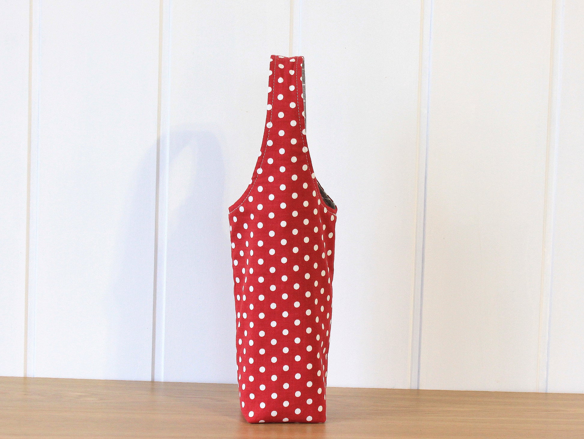 Red bottle cover with white polka - sewing PDF pattern with templates by NatkoPatterns