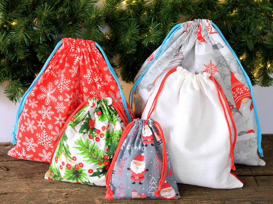 Sew Christmas gift bag – PDF pattern for holiday drawstring bag by NatkoPatterns