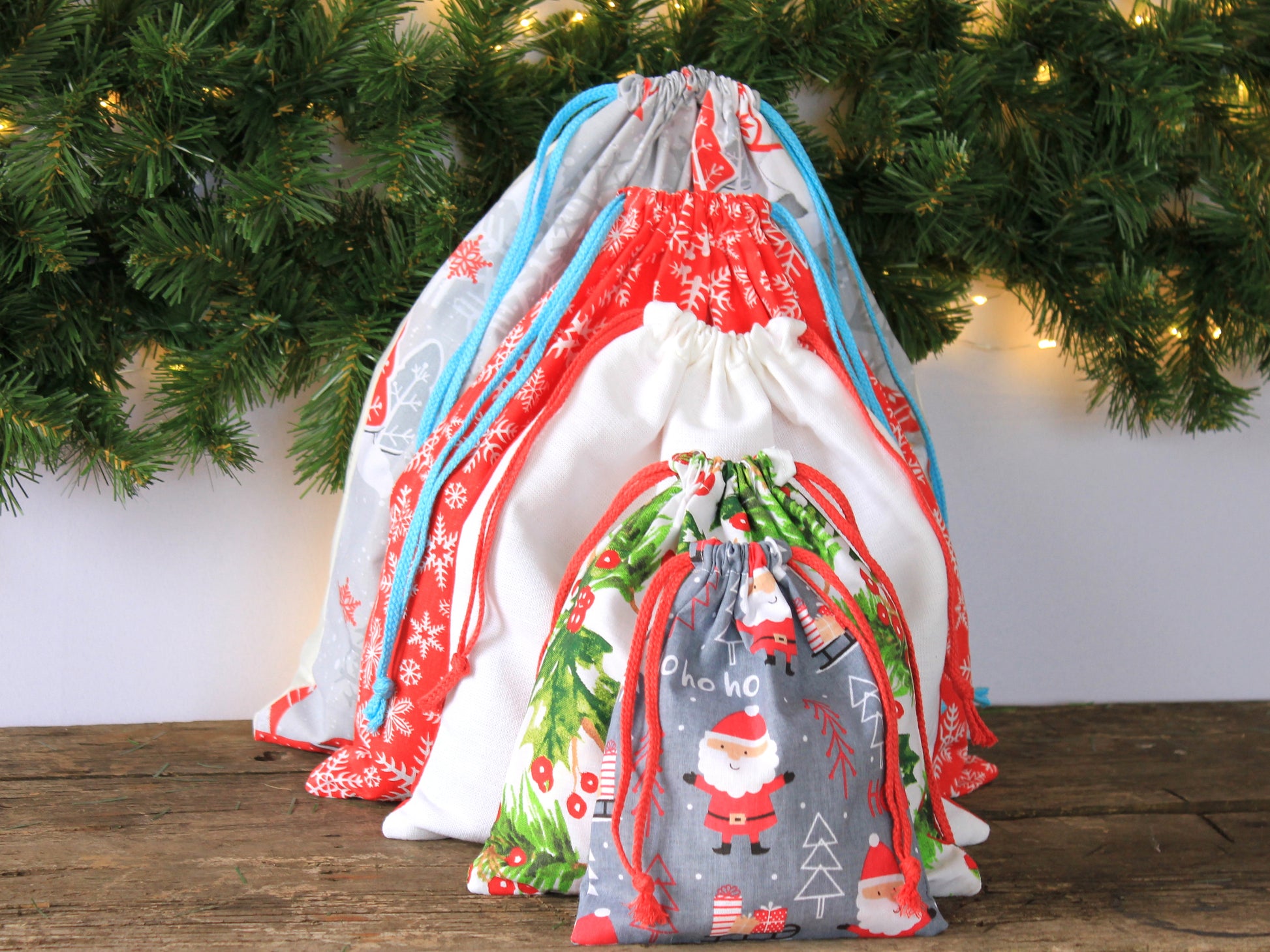 Christmas fabric gift bag filled with treats – eco-friendly, alternative to wrapping paper by NatkoPatterns