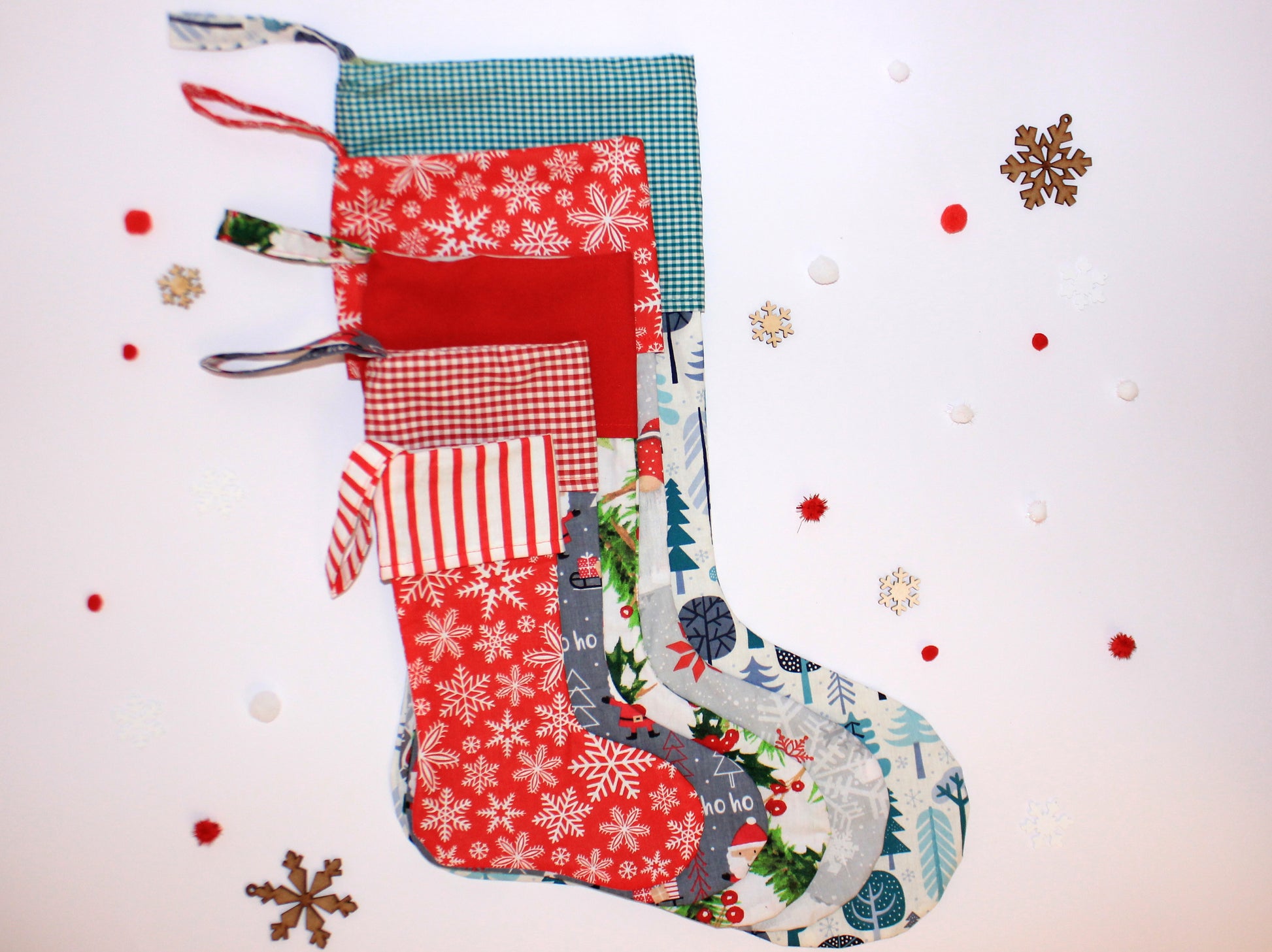 Colorful patterned Christmas stocking - sewing pattern for beginner seamstress