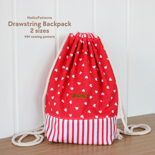 Drawstring backpack in 2 sizes, easy PDF sewing pattern by NatkoPatterns