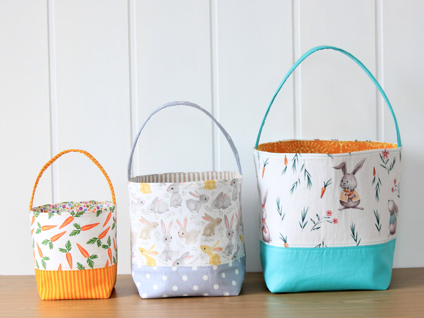Fabric Easter basket in 3 sizes, easy sewing pattern by NatkoPatterns