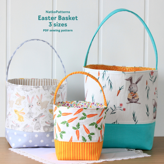 Fabric Easter basket in 3 sizes, PDF sewing pattern by NatkoPatterns