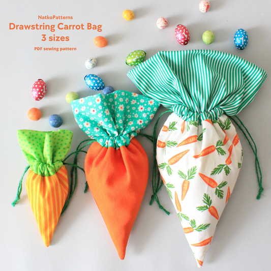 Fillable carrot bag sewing pattern PDF by NatkoPatterns – Easter treat pouch