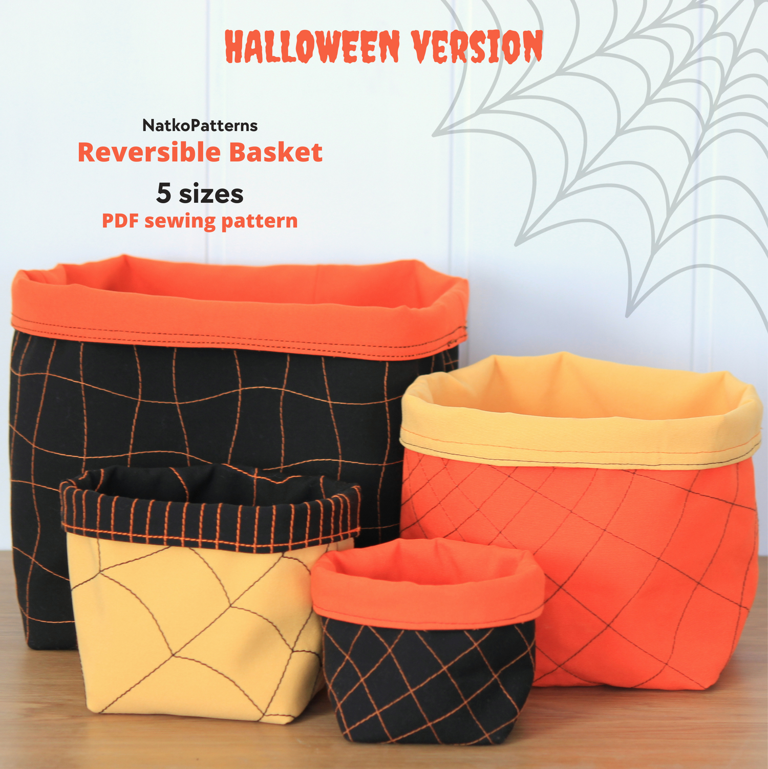 Set of reversible baskets in Halloween design - sewing pattern by NatkoPatterns