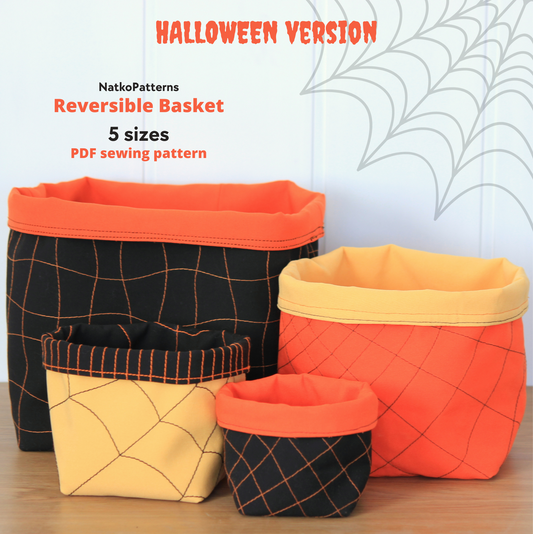 Set of reversible baskets in Halloween design - sewing pattern by NatkoPatterns