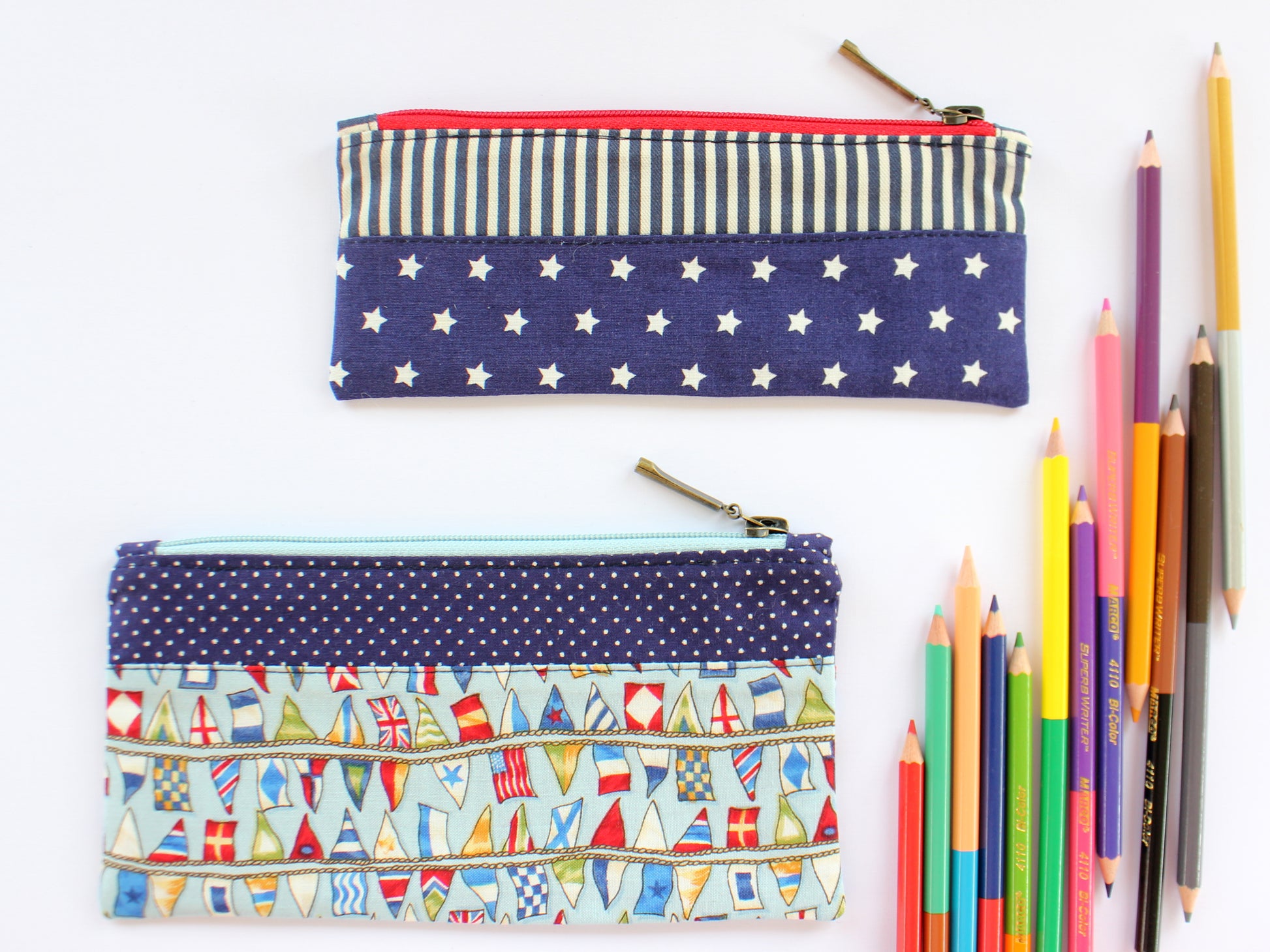 Two fabric pouches with zipper - sewing pattern with templates