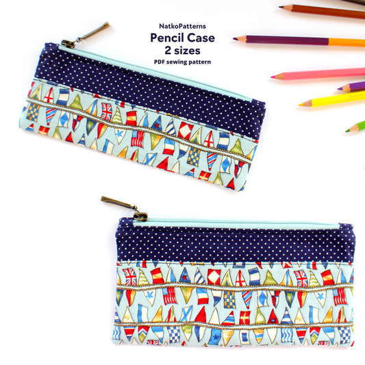 Two pencil cases made with beginner friendly sewing pattern by NatkoPatterns