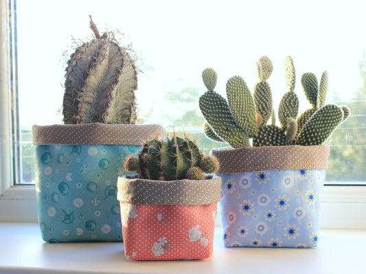 Reversible fabric basket sewing pattern PDF by NatkoPatterns - beginner friendly - use for plant