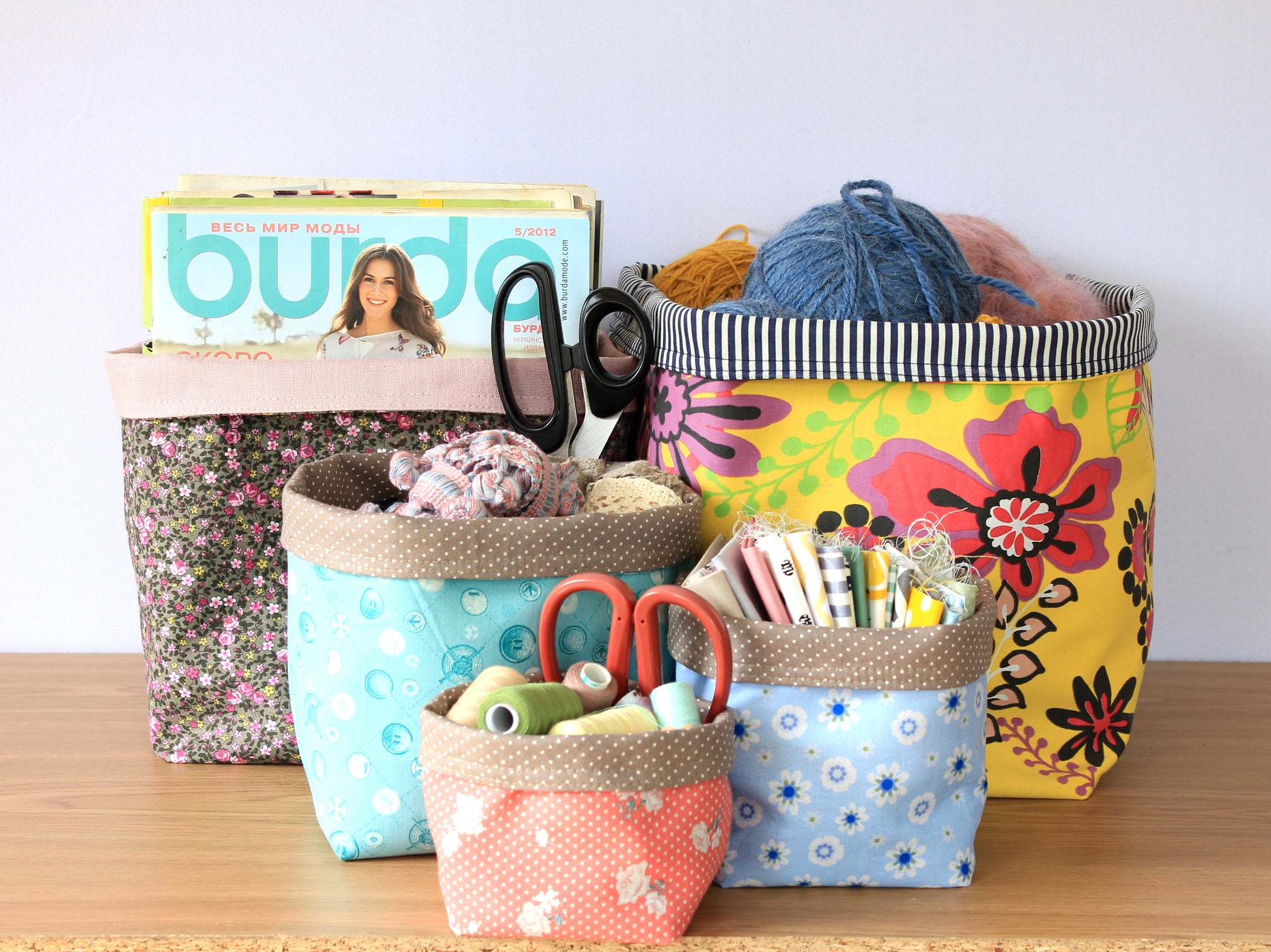 Reversible fabric basket sewing pattern PDF by NatkoPatterns - beginner friendly