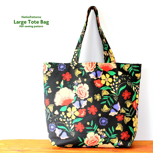 Large lined tote bag with inside pocket, PDF sewing pattern by NatkoPatterns