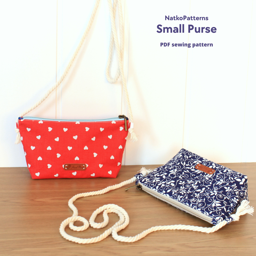 Small zipper crossbody bag with adjustable strap, PDF sewing pattern by NatkoPatterns