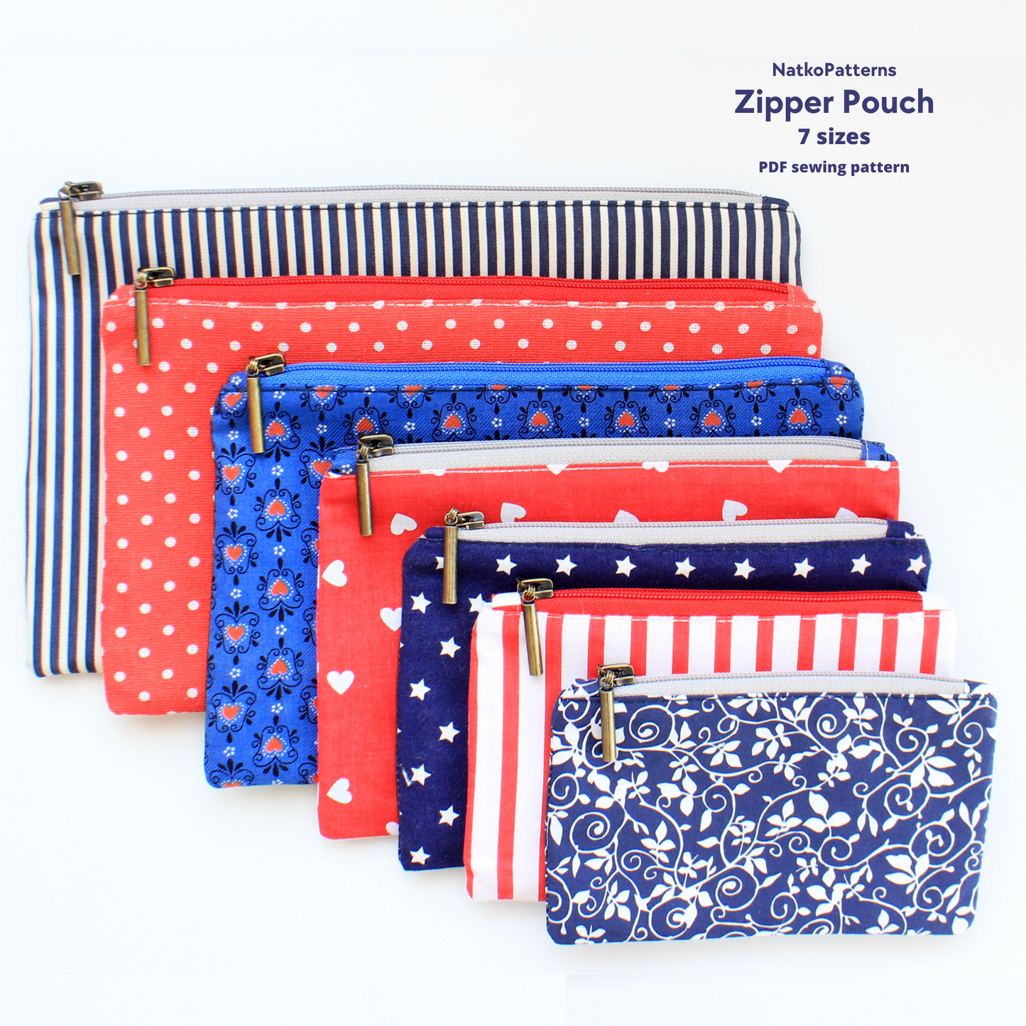 Zipper pouch in 7 sizes - sewing pattern with templates by NatkoPatterns