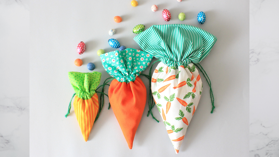 Carrot drawstring bag sewing pattern Easter treat bag by NatkoPatterns