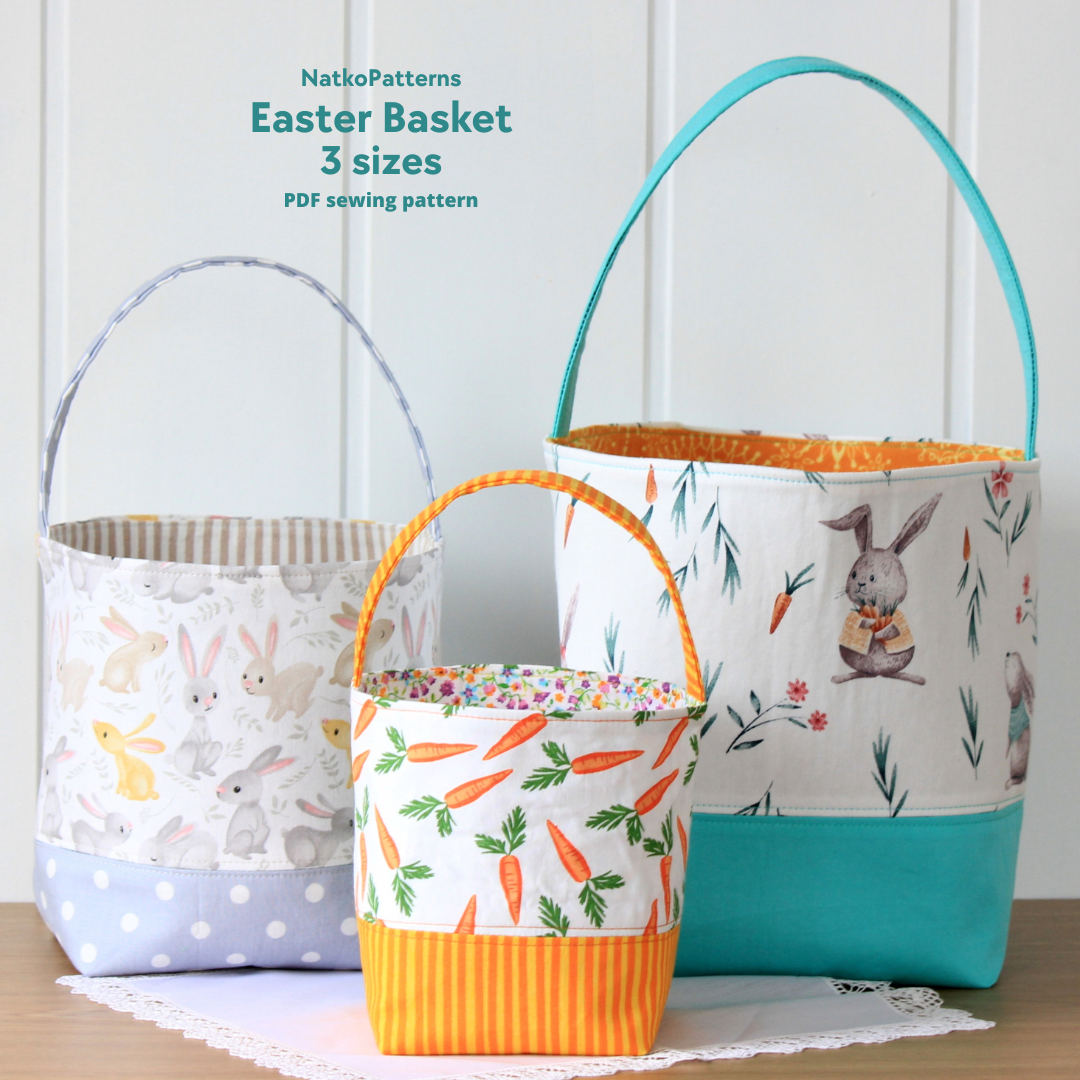 Fabric Easter basket in 3 sizes, PDF sewing pattern by NatkoPatterns