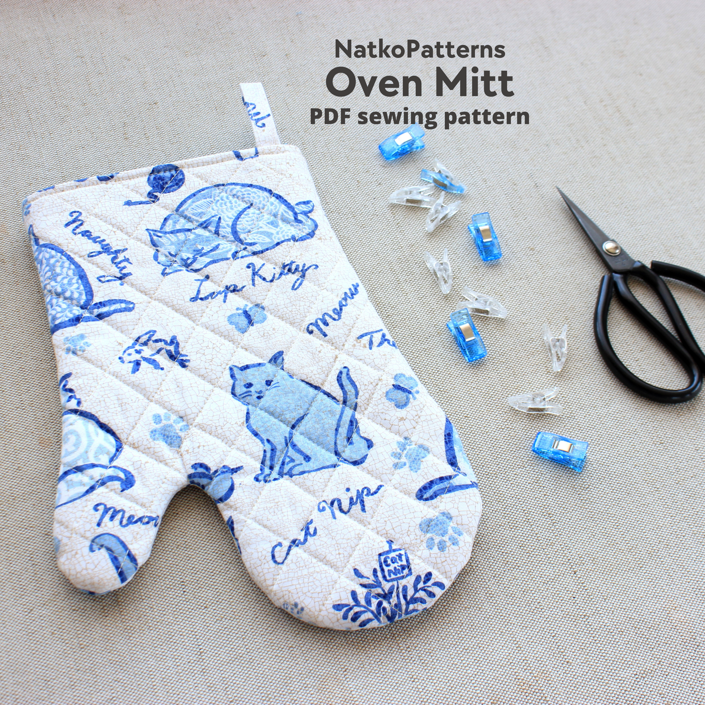 Quilted oven mitt sewing pattern PDF, DIY kitchen gift, Oven glove tutorial