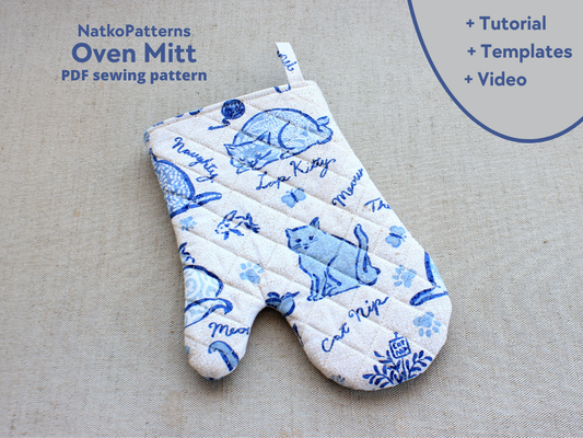 Quilted oven mitt sewing pattern PDF with video tutorial and printable templates