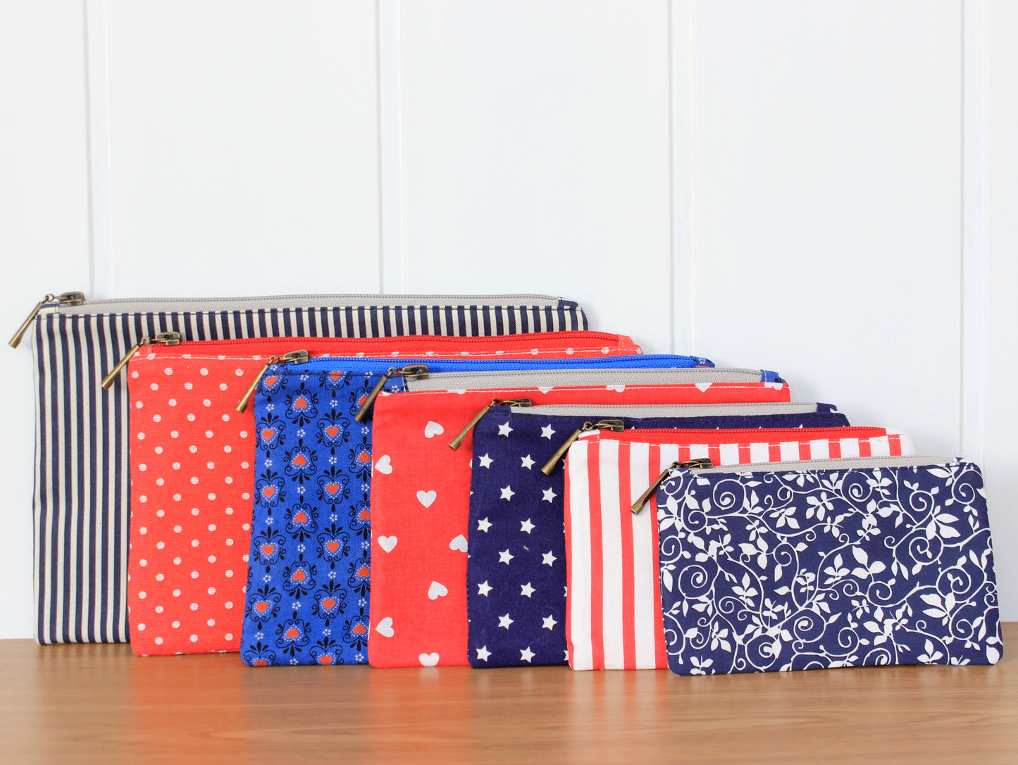 Set of zippered pouches made using pattern and templates by NatkoPatterns